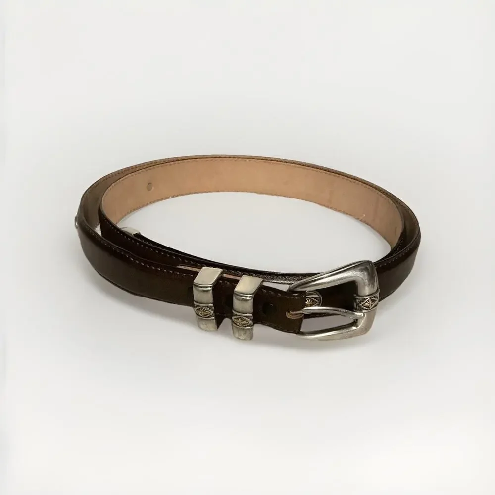 Men’s Fullerton Belt SZ 54” Tall Genuine Leather Saddle Brown Metal Silver Snap